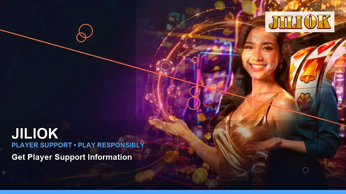 JILIOK reels casino bonus games featuring an adult Filipina casino host with a right-framed composition