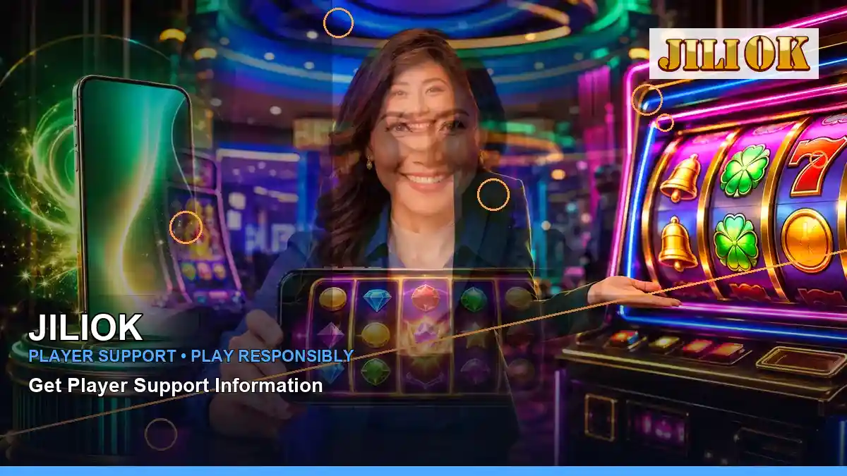 JILIOK adventure online slot games featuring an adult Filipina casino host with a right close-up composition