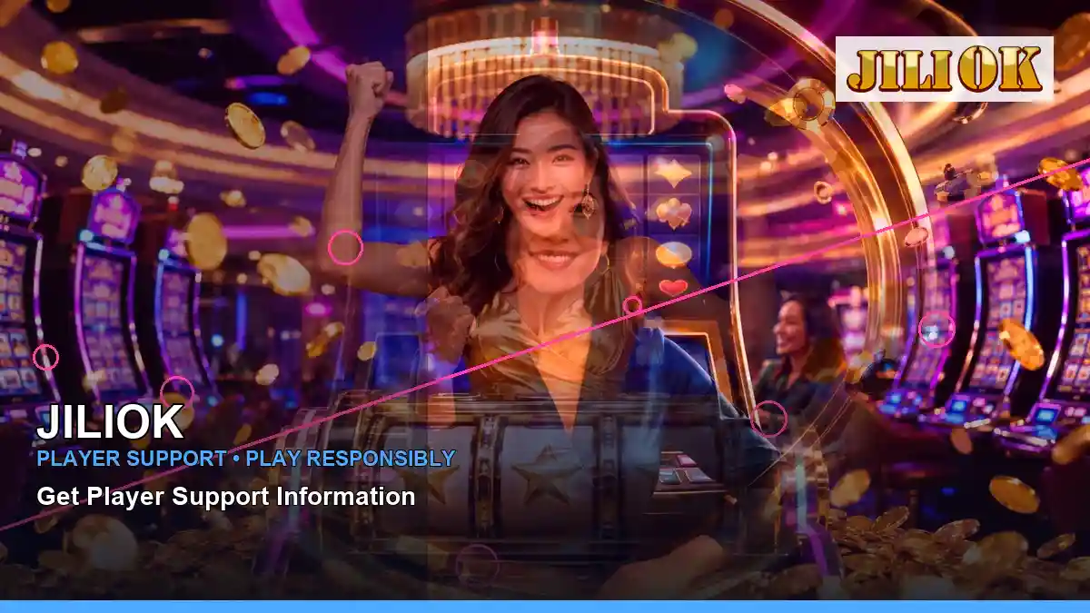JILIOK neon jackpot slot games featuring an adult Filipina casino host with a right close-up composition